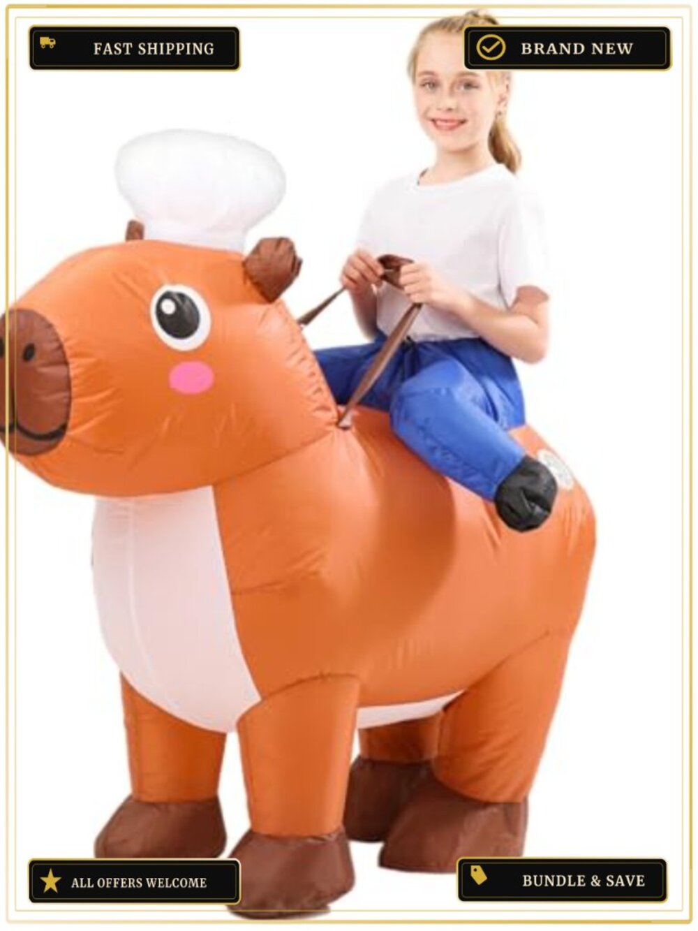 Inflatable Capybara Costume for Kids Ride On Chef Hat Halloween